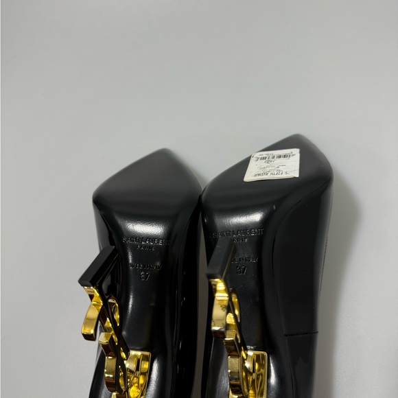 YSL Saint Laurent Opyum Point-Toe Patent Leather Pumps Heels Black Gold 37/US 7 - Picture 7 of 8